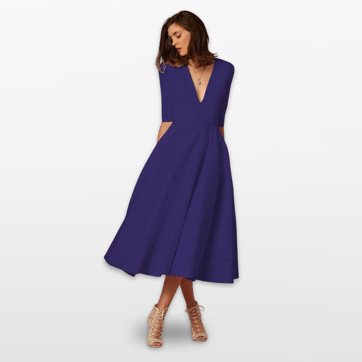 Robe Midi Femme Col V Évasée