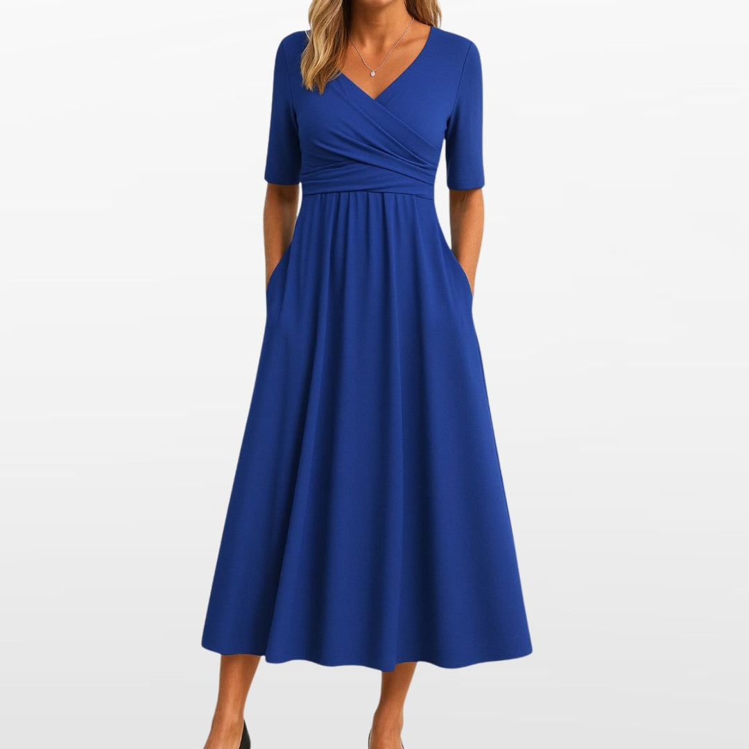 Robe Midi Portefeuille pour Femme avec Poches