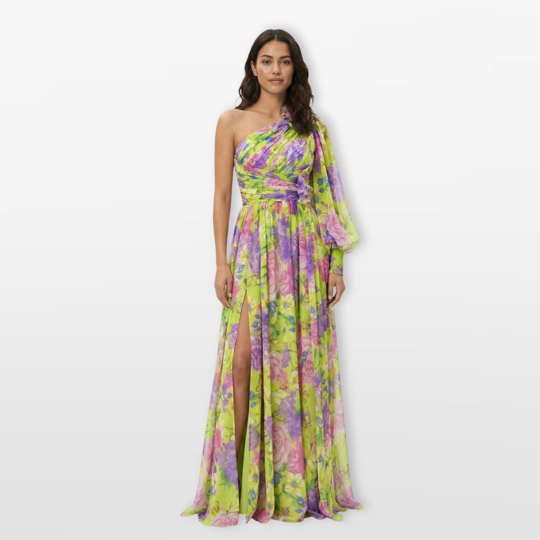 Robe Longue Fleurie Une Épaule Fendue Femme