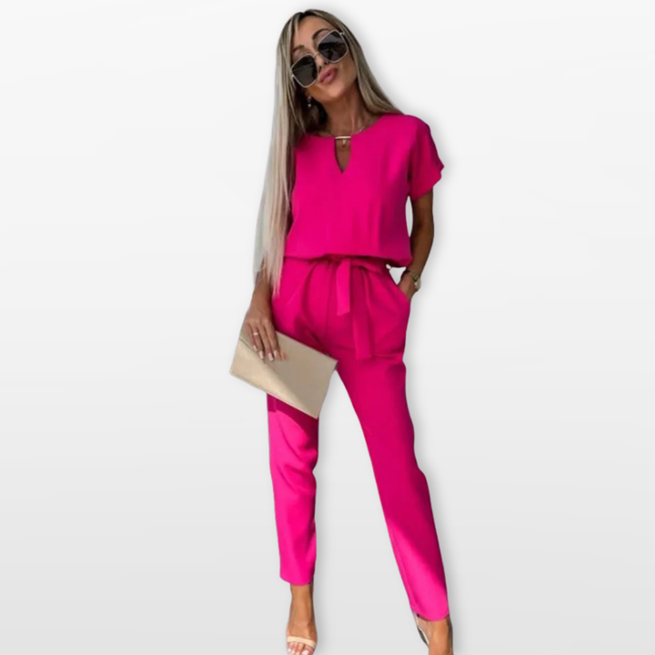 Combinaison Femme Col V Taille Nouée Chic