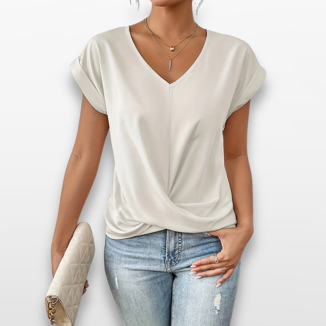 Top Femme Col V Drapé Élégant