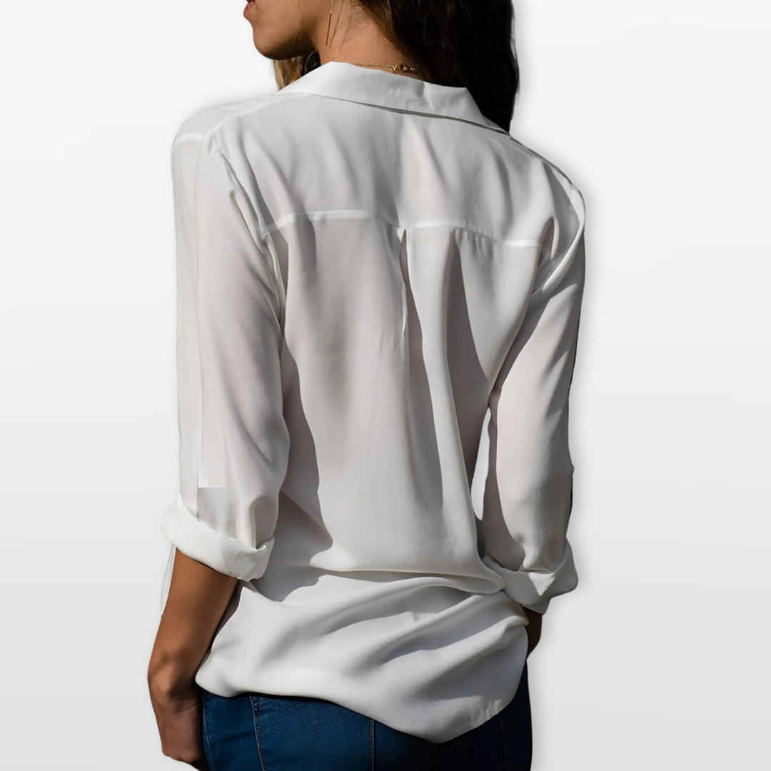 Chemisier Boutonné Col V Coupe Fluide Femme