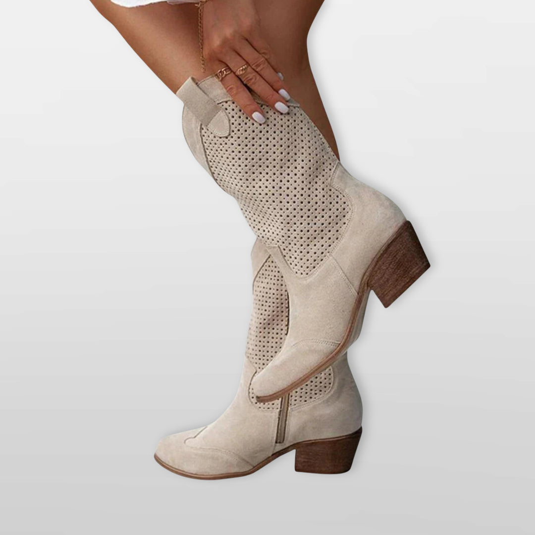 Bottes Cowboy Perforées Suédées Confort Femme