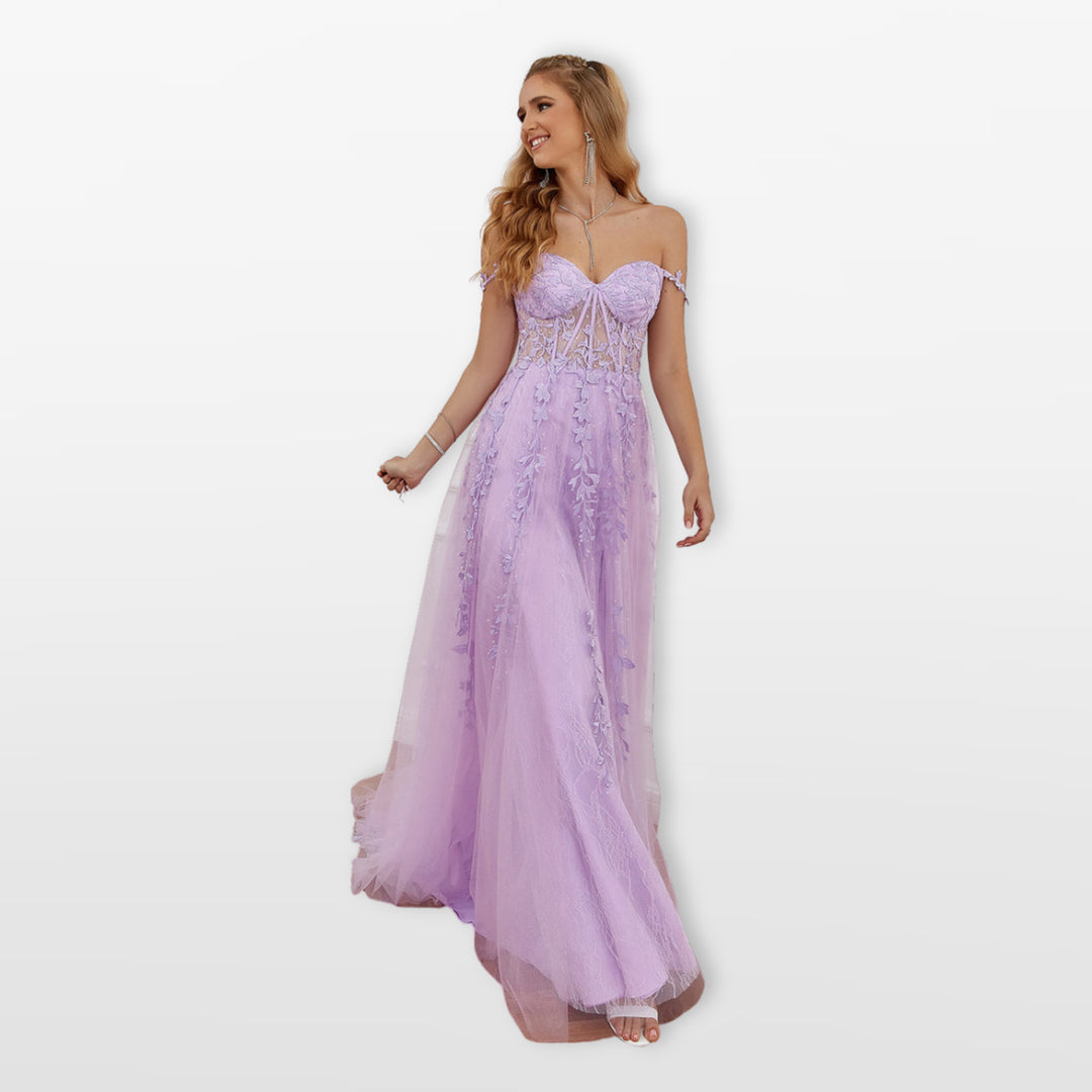 Robe Soirée Tulle Dentelle Bustier Fente Femme