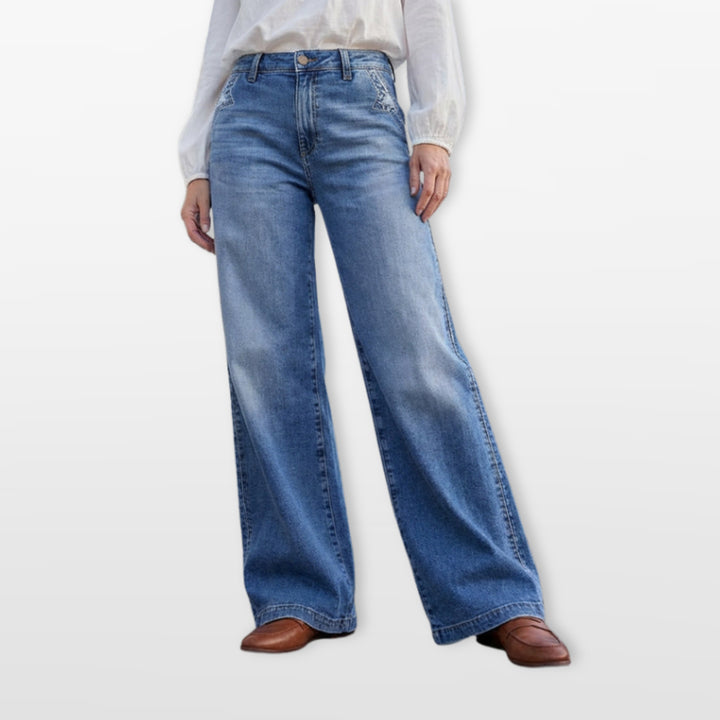 Jean Taille Haute Large Délavé Femme