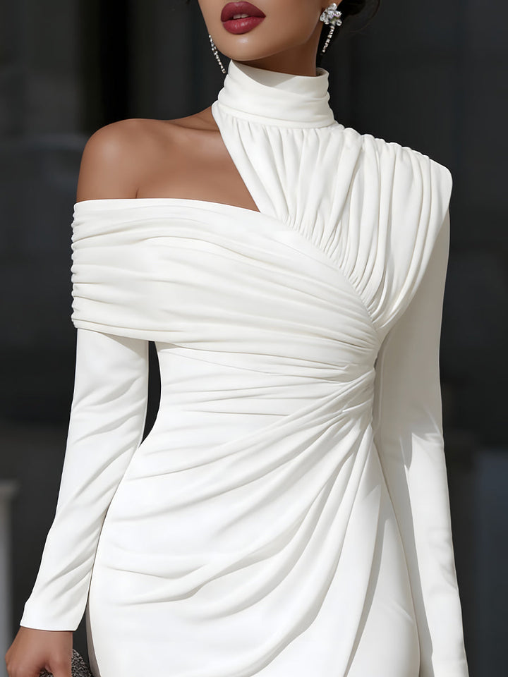 Robe Midi Drapée Asymétrique Élégante Femme