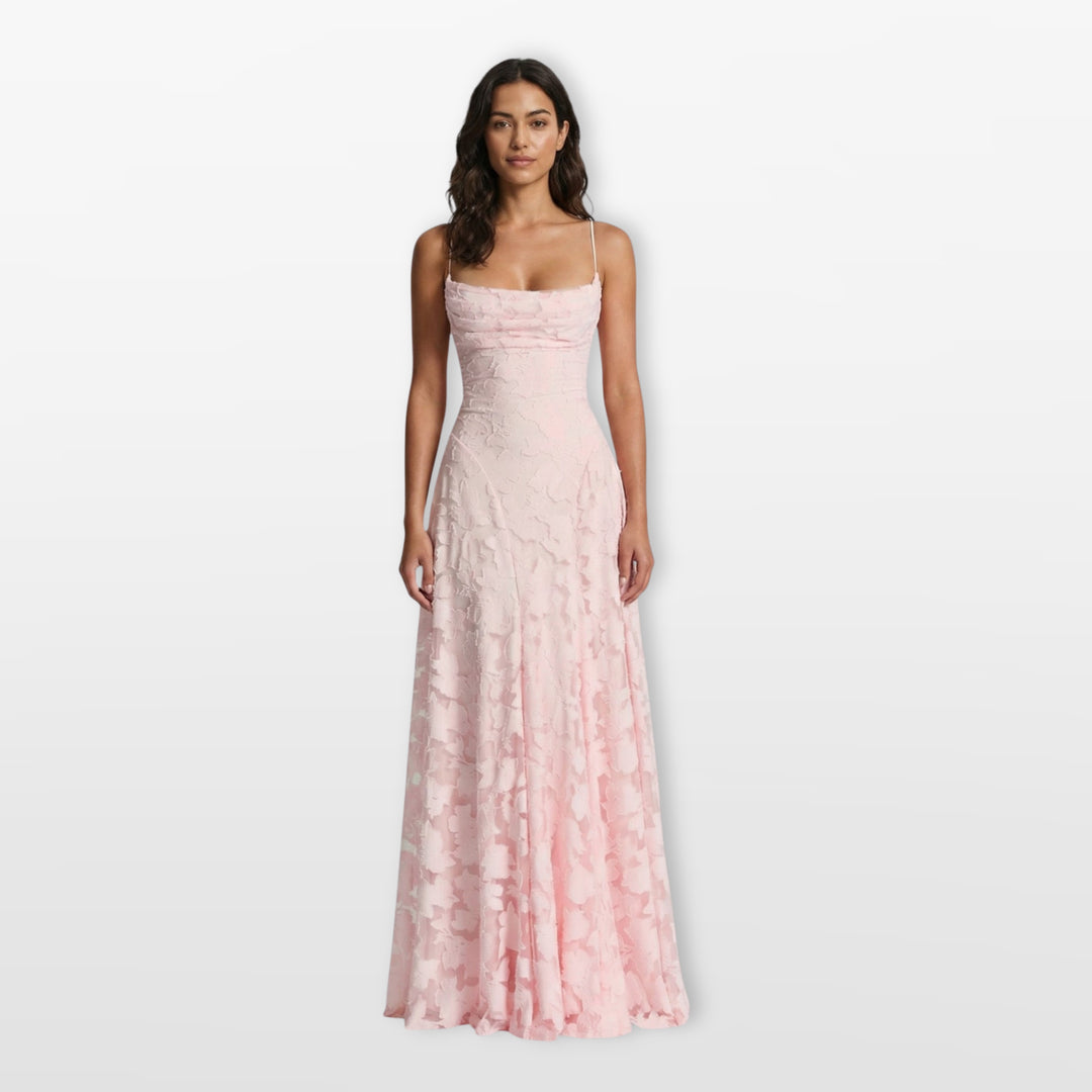 Robe Longue Dos Nu Dentelle Coupe Évasée Femme