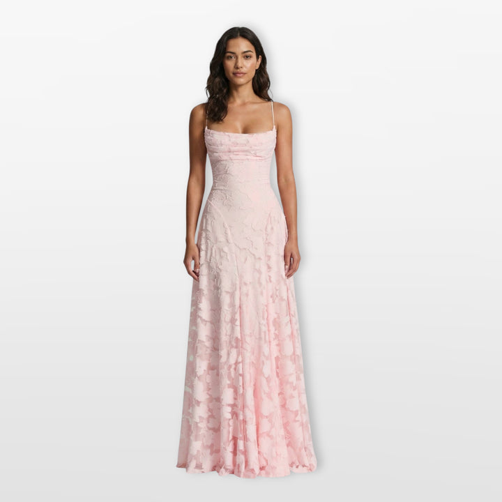 Robe Longue Dos Nu Dentelle Coupe Évasée Femme
