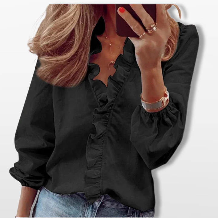 Blouse Femme Col V À Volants Fluide