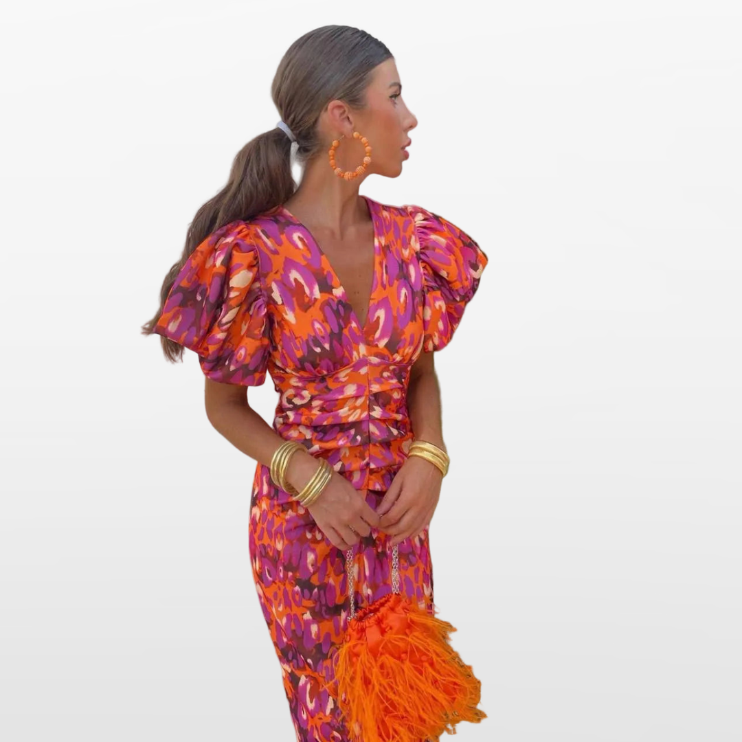 Robe Fleurie Midi Froncée Femme