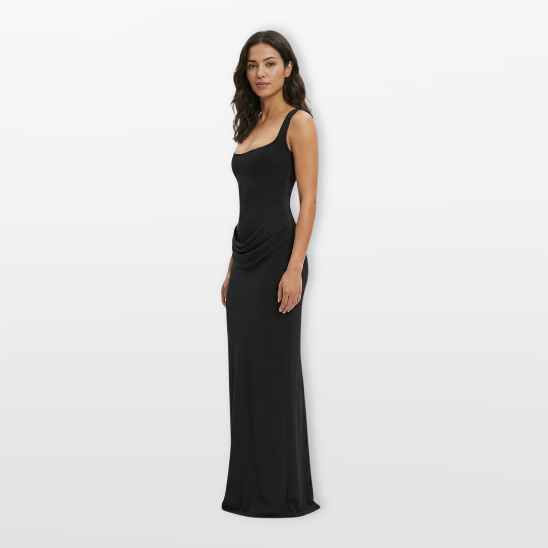 Robe Soirée Satinée Ajustée Drapée Femme