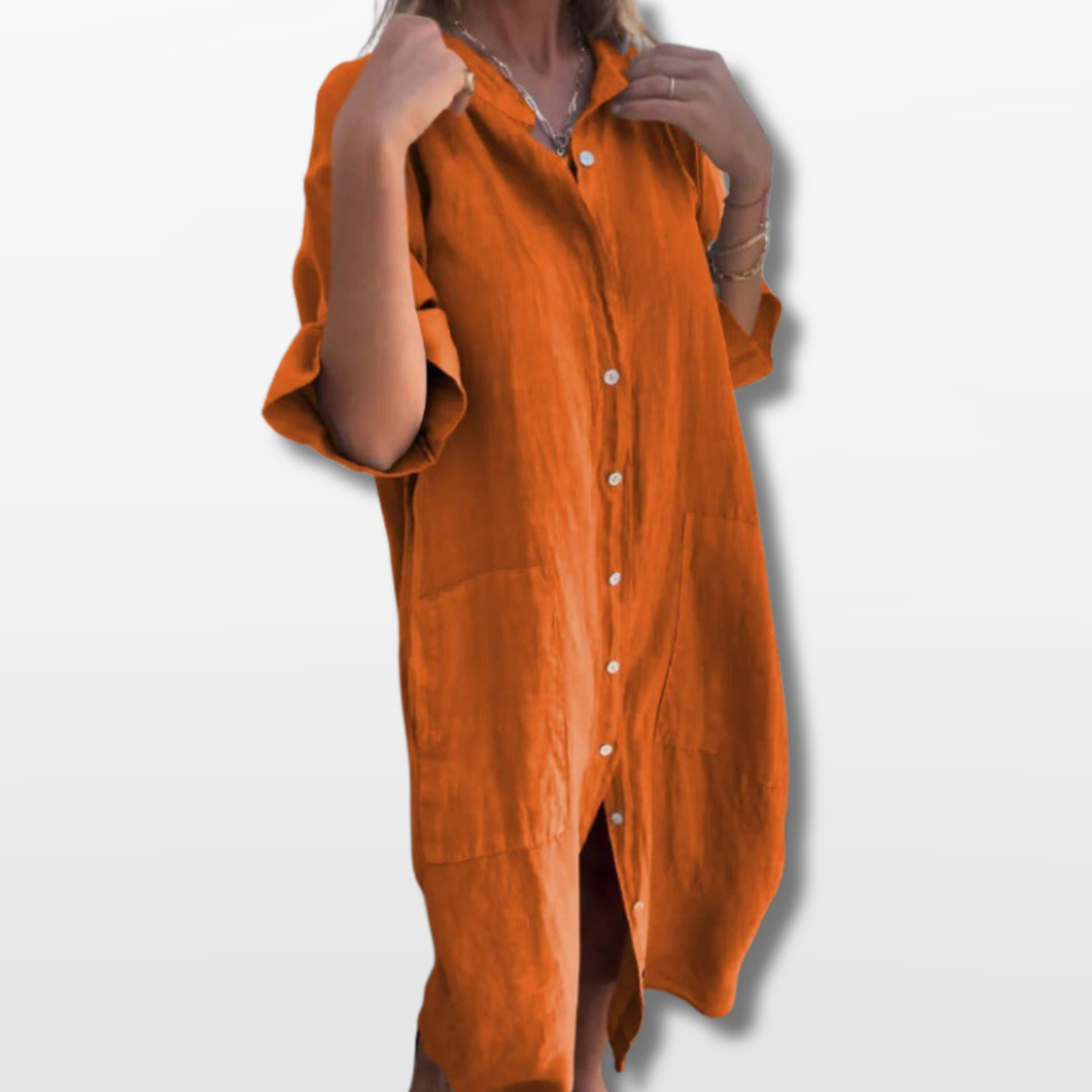 Robe Chemise Boutonnée Bohème Femme