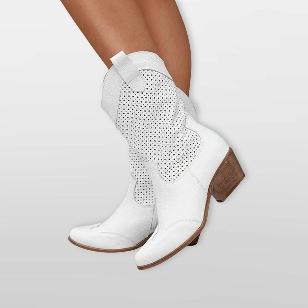 Bottes Cowboy Perforées Suédées Confort Femme