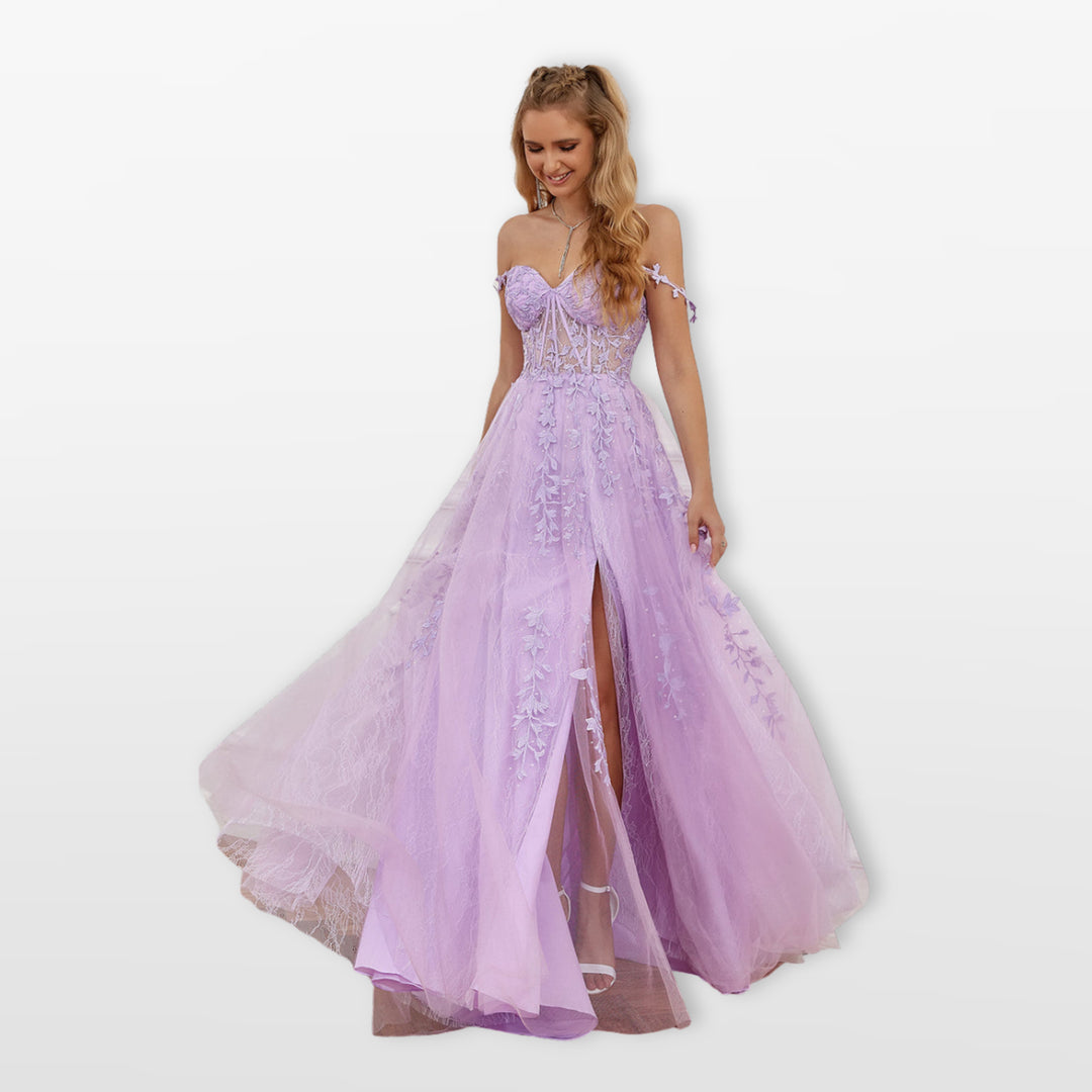 Robe Soirée Tulle Dentelle Bustier Fente Femme