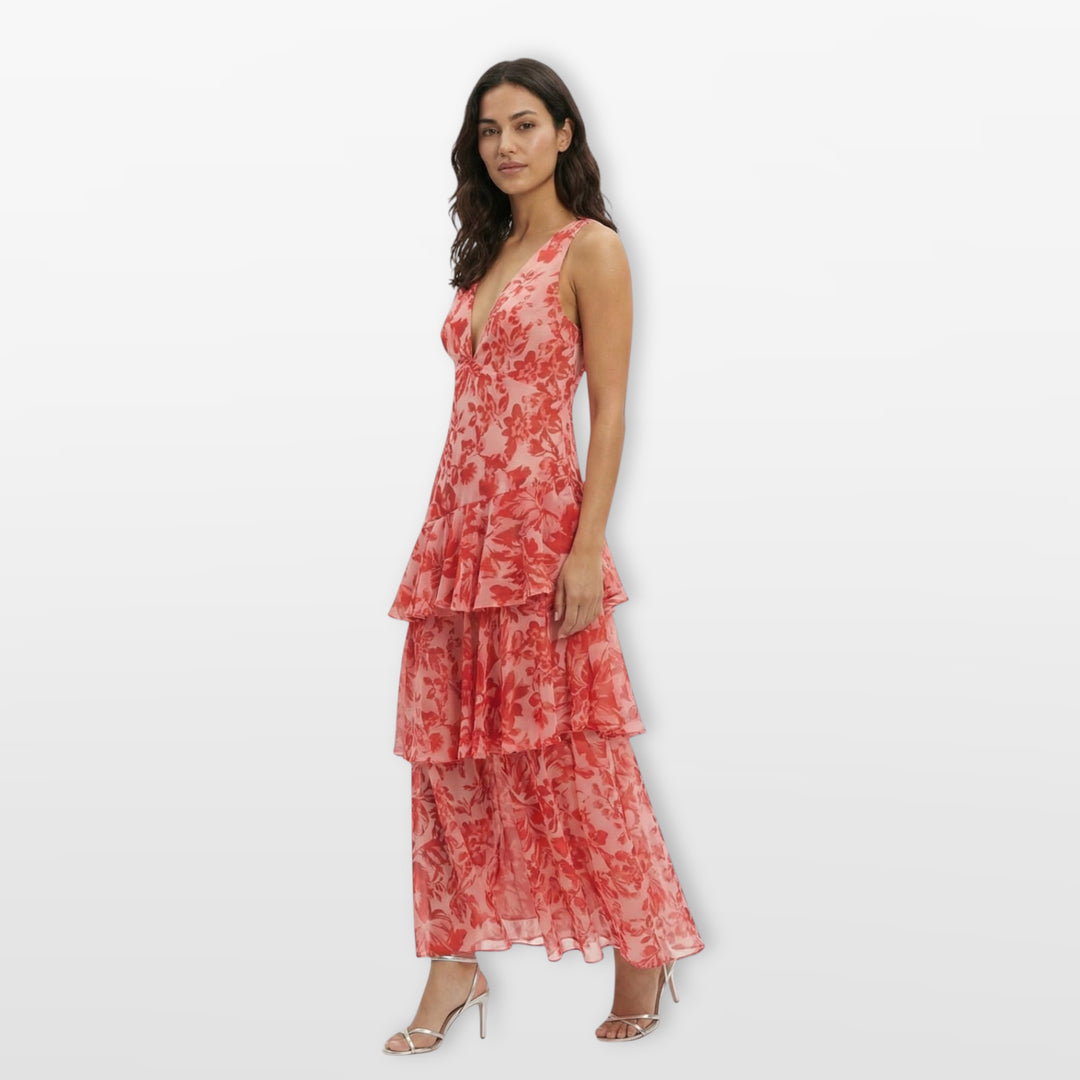 Robe Longue Fleurie Dos Nu Volants Femme