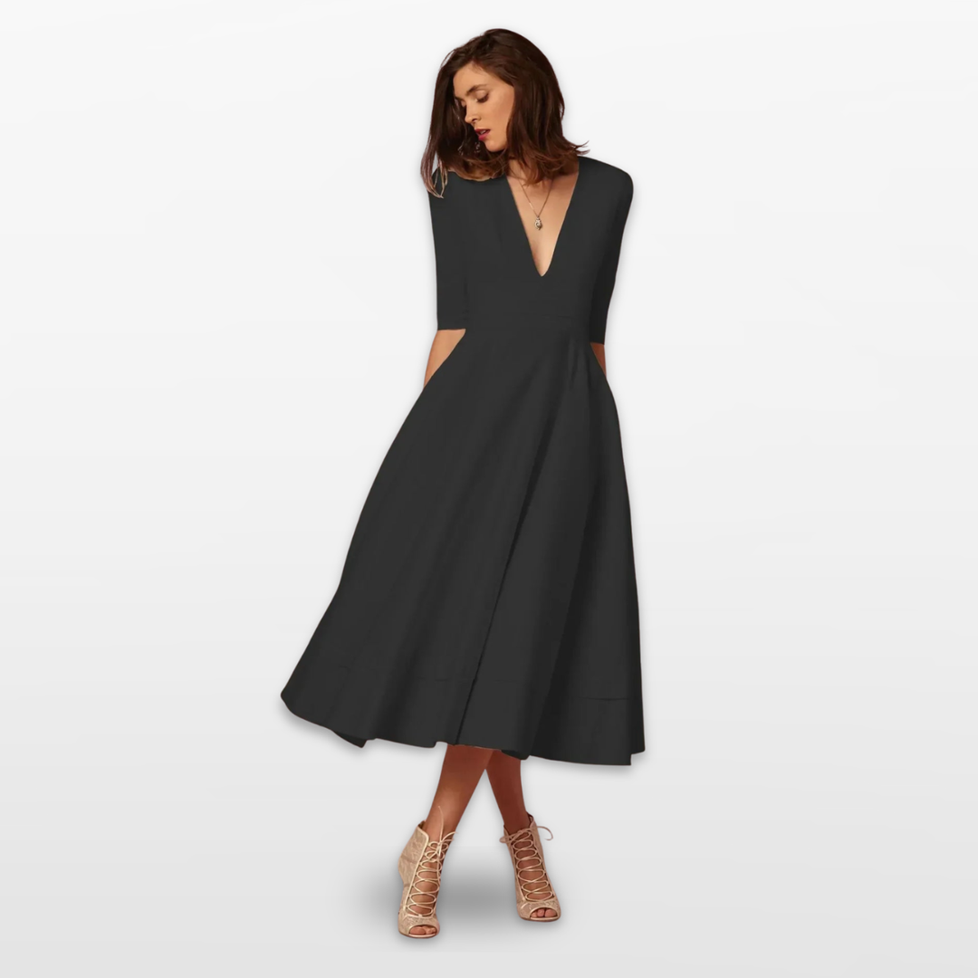 Robe Midi Femme Col V Évasée