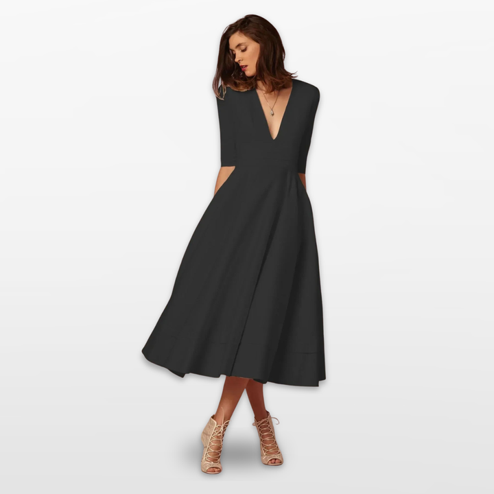 Robe Midi Femme Col V Évasée
