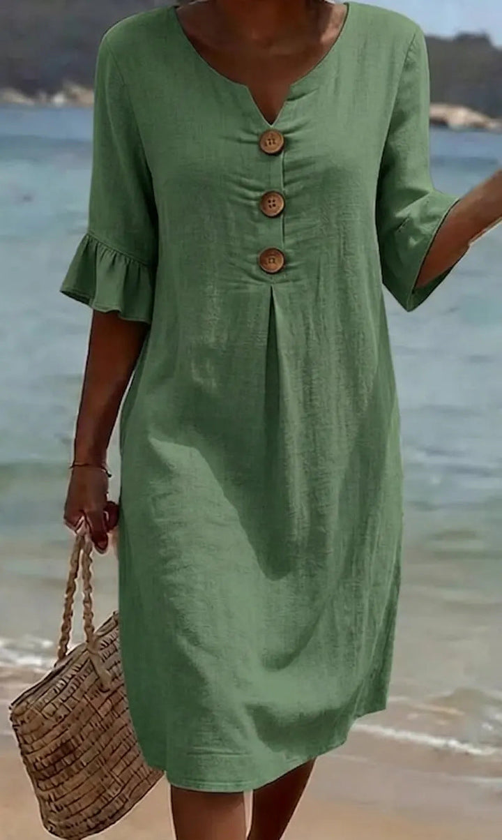 Robe Midi Fluide Boutonnée Femme