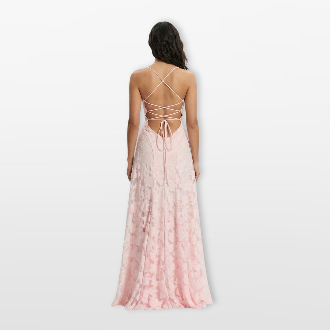 Robe Longue Dos Nu Dentelle Coupe Évasée Femme