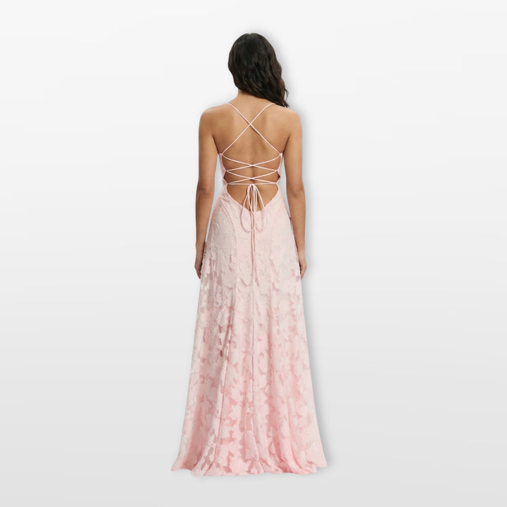 Robe Longue Dos Nu Dentelle Coupe Évasée Femme