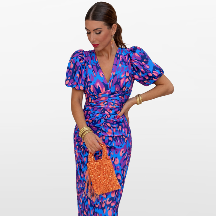 Robe Fleurie Midi Froncée Femme