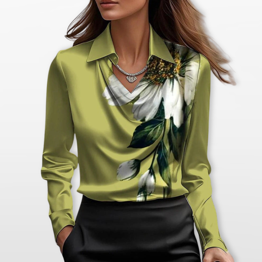 Blouse Femme Col Drapé Élégante Fluide
