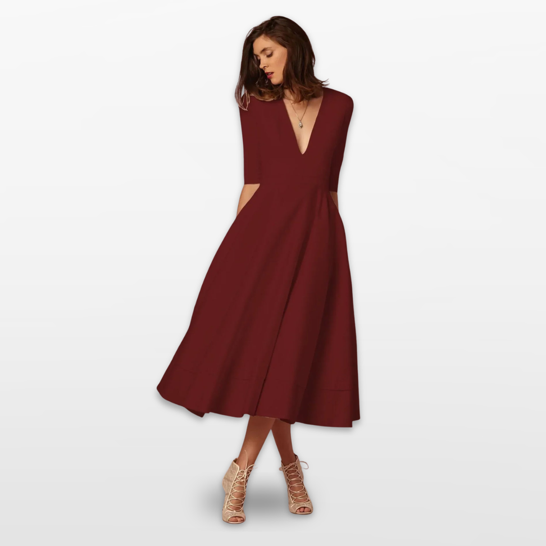 Robe Midi Femme Col V Évasée