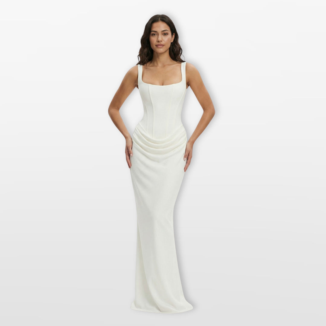 Robe Soirée Satinée Ajustée Drapée Femme