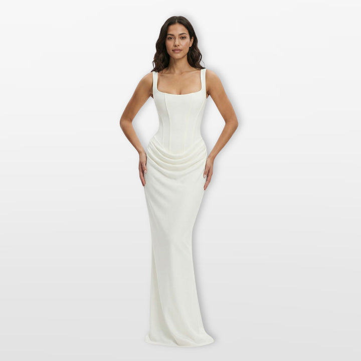 Robe Soirée Satinée Ajustée Drapée Femme