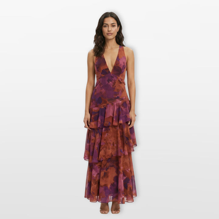 Robe Longue Fleurie Dos Nu Volants Femme