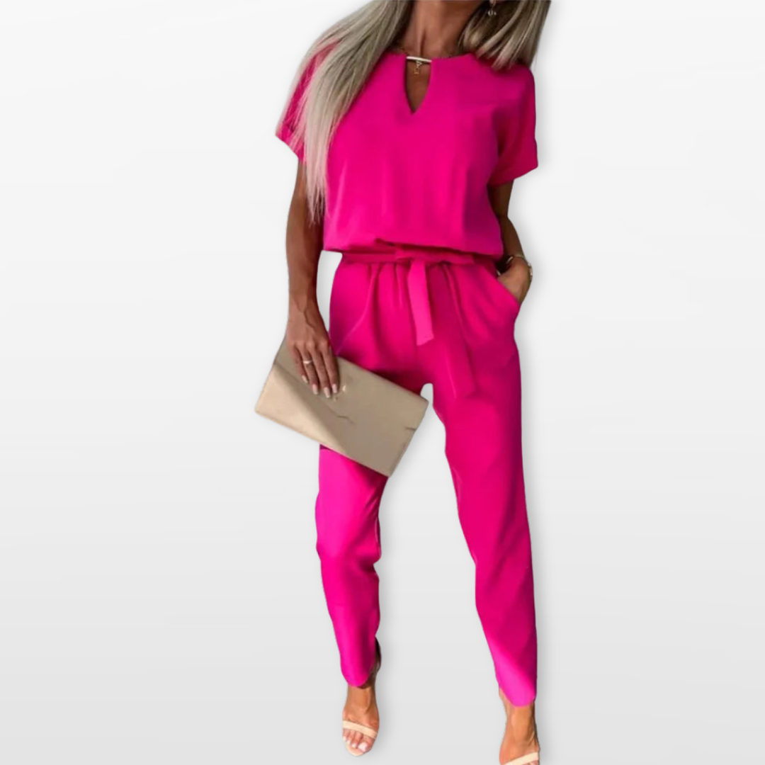 Combinaison Femme Col V Taille Nouée Chic