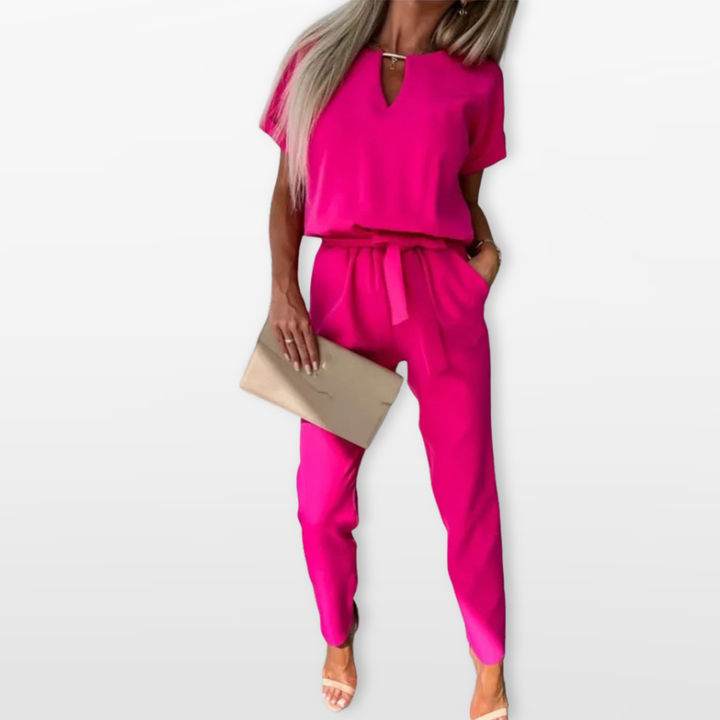 Combinaison Femme Col V Taille Nouée Chic