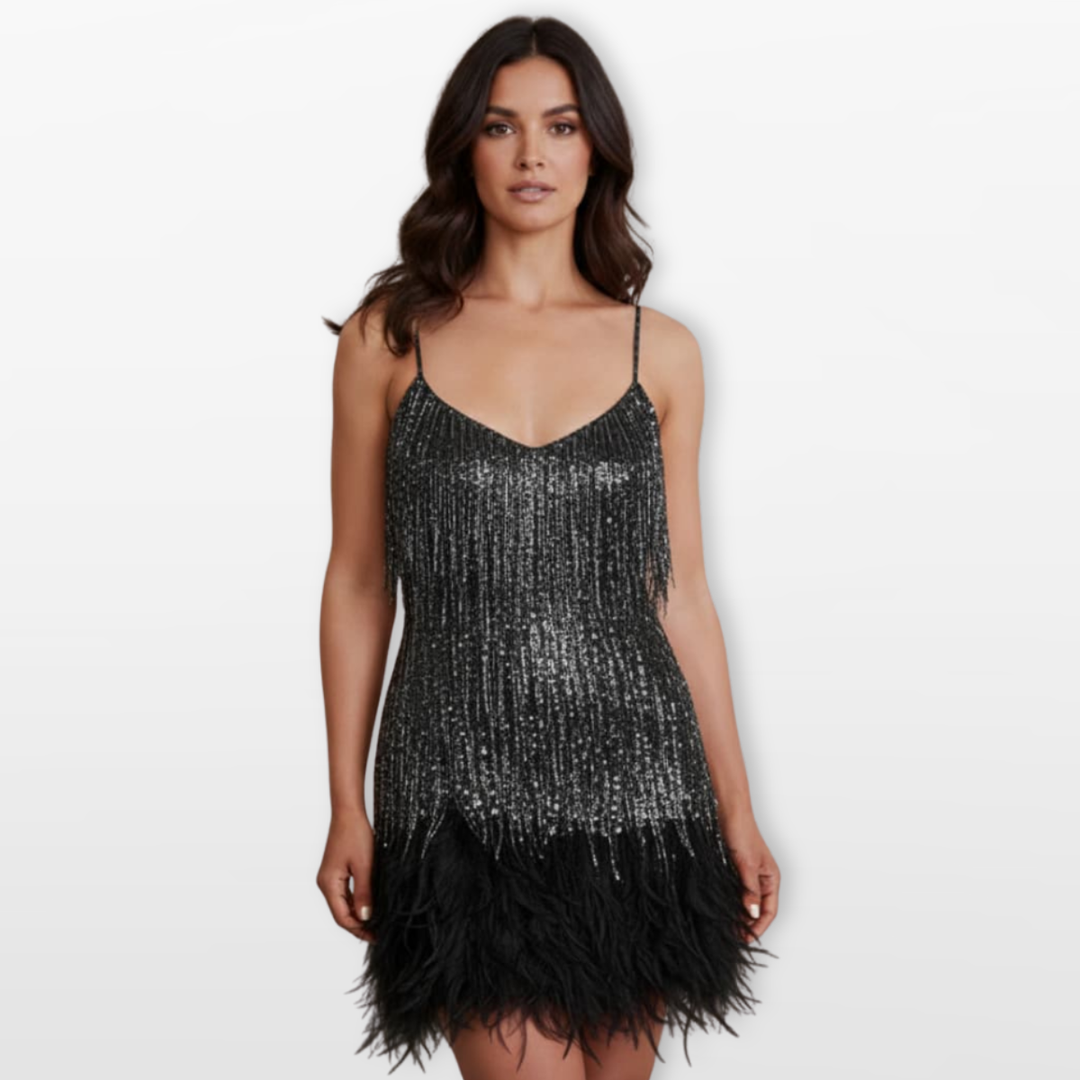 Robe Courte Femme à Plumes Élégante