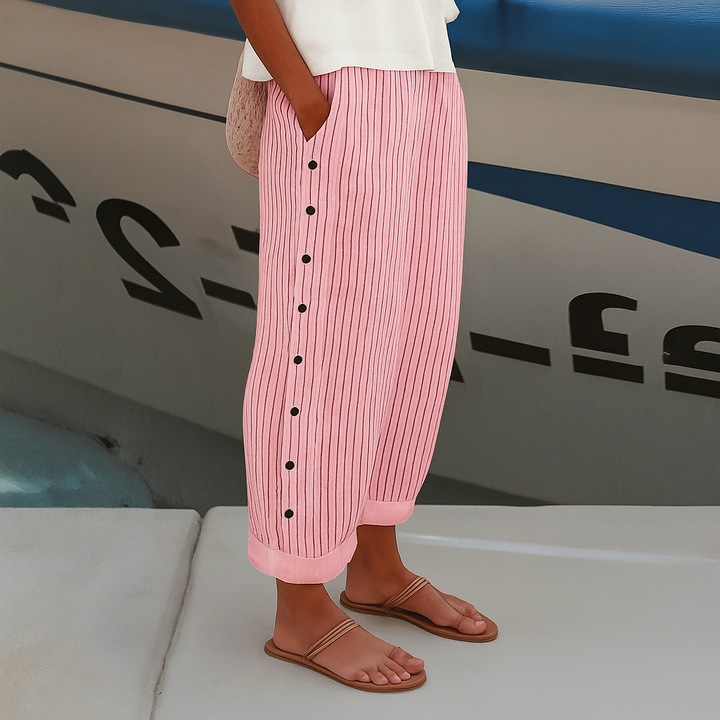 Pantalon Rayé Boutons Femme