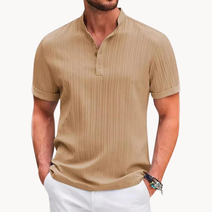 T-Shirt Côtelé Col Boutonné Homme