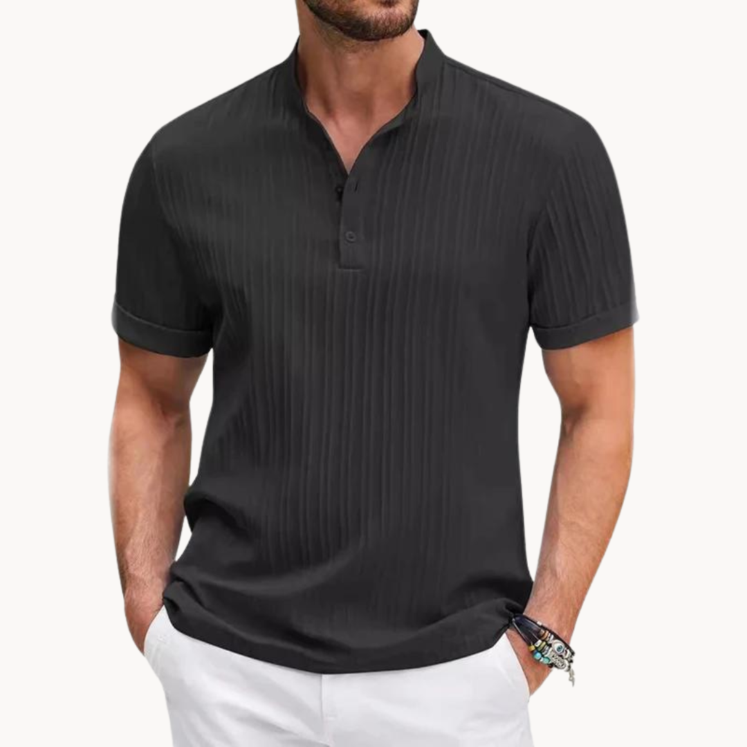 T-Shirt Côtelé Col Boutonné Homme