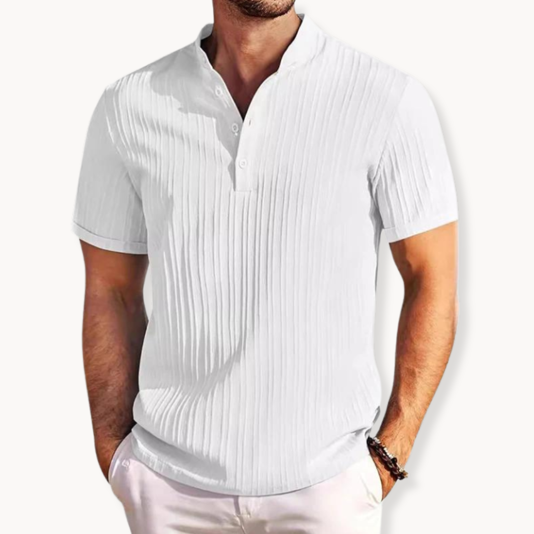 T-Shirt Côtelé Col Boutonné Homme