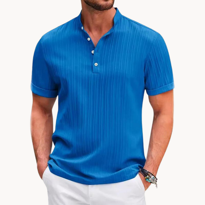 T-Shirt Côtelé Col Boutonné Homme
