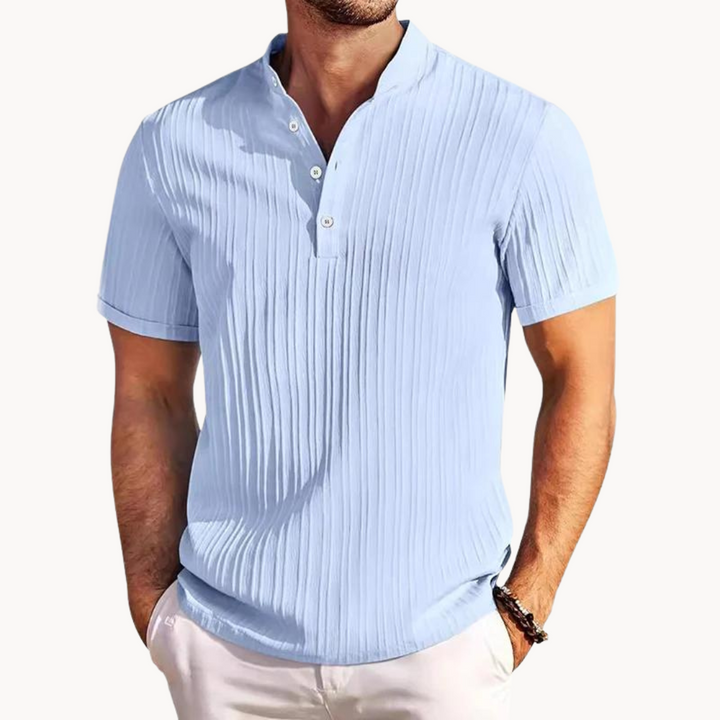 T-Shirt Côtelé Col Boutonné Homme