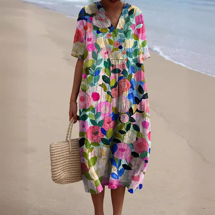 Robe Midi Fleurie Colorée Femme