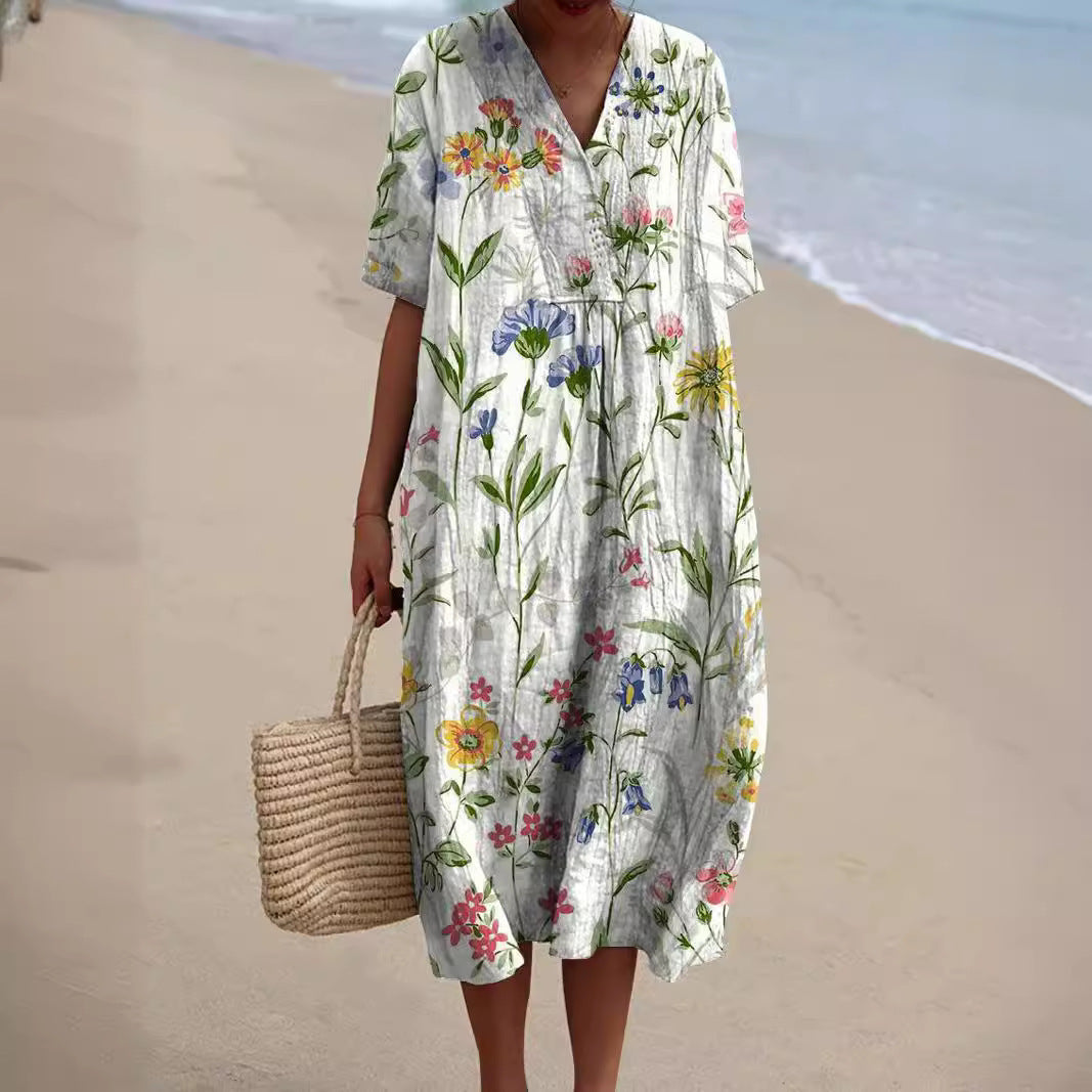 Robe Midi Fleurie Colorée Femme