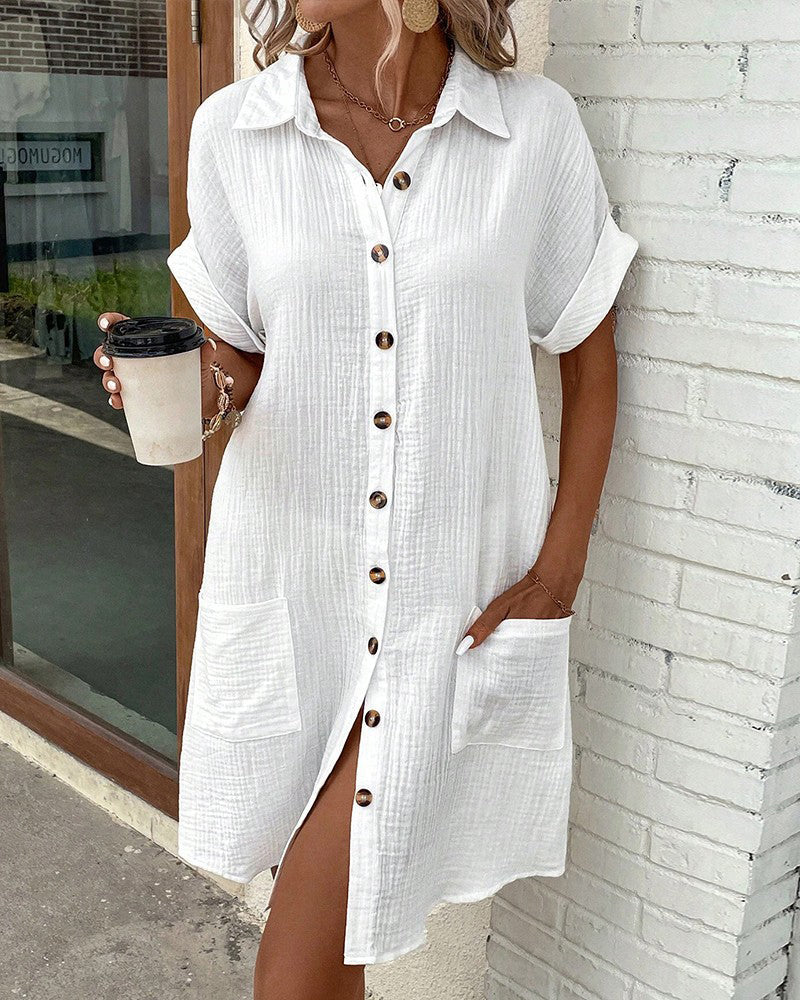 Robe Chemise Boutonnée Décontractée Femme