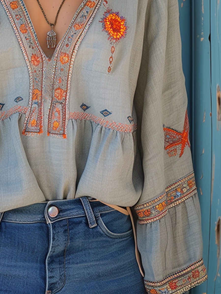 Blouse Bohème Brodée Femme