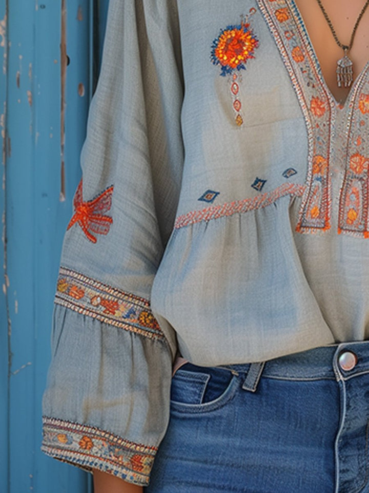 Blouse Bohème Brodée Femme