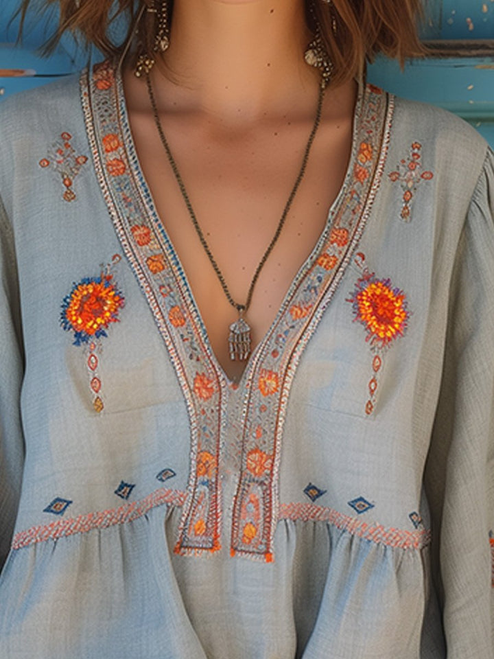 Blouse Bohème Brodée Femme