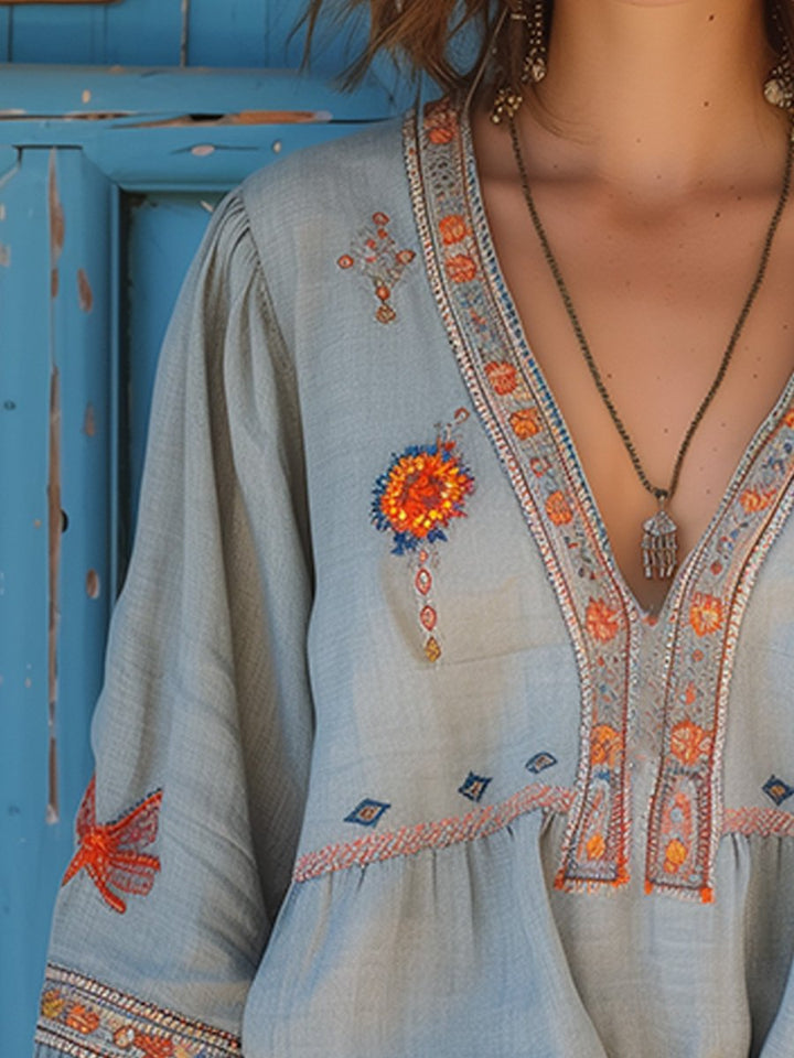 Blouse Bohème Brodée Femme