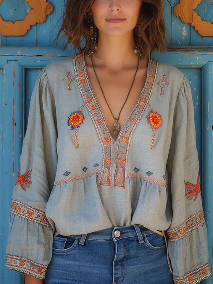 Blouse Bohème Brodée Femme