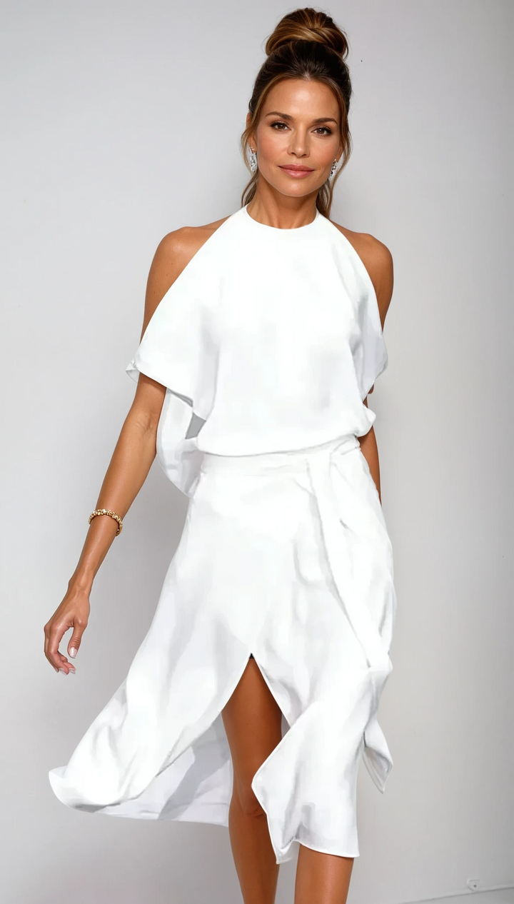 Robe Midi Fluide à Épaules Dénudées Femme
