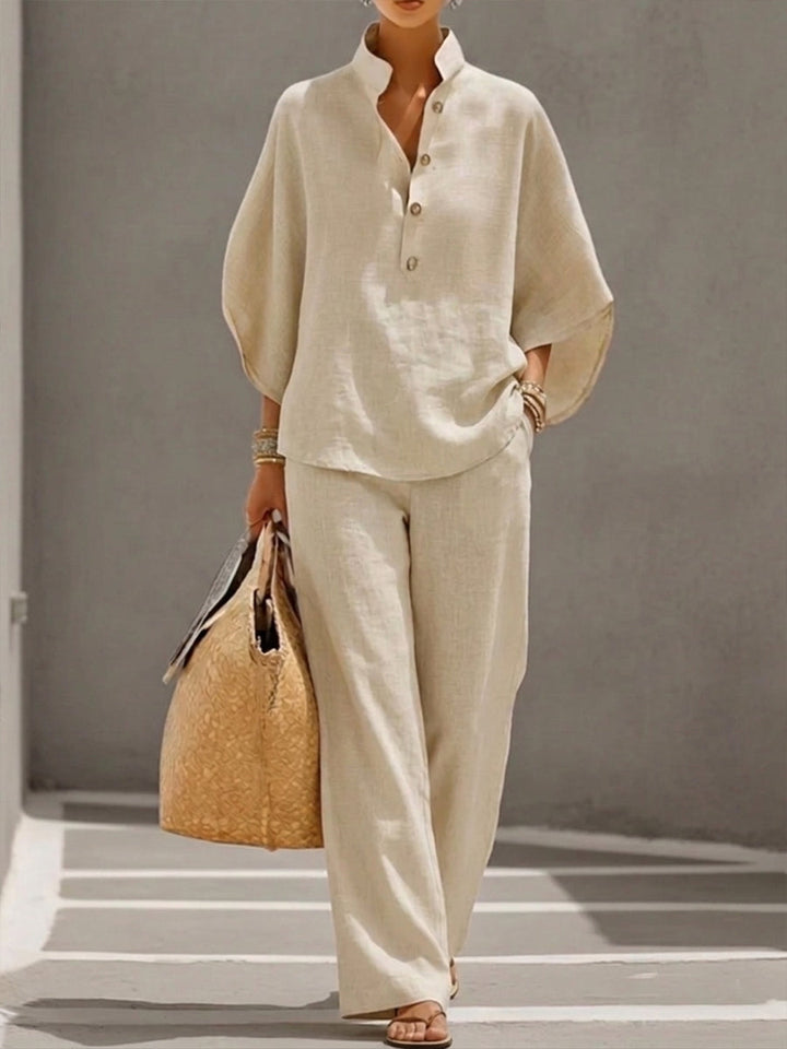 Ensemble Haut Boutonné et Pantalon Fluide Femme
