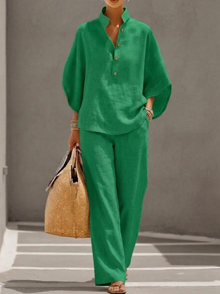 Ensemble Haut Boutonné et Pantalon Fluide Femme